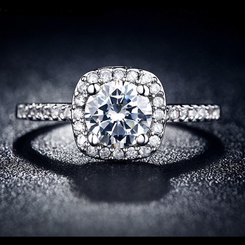 Gorgeous Halo SS wSimulated Diamonds Ring - Picture 3 of 8